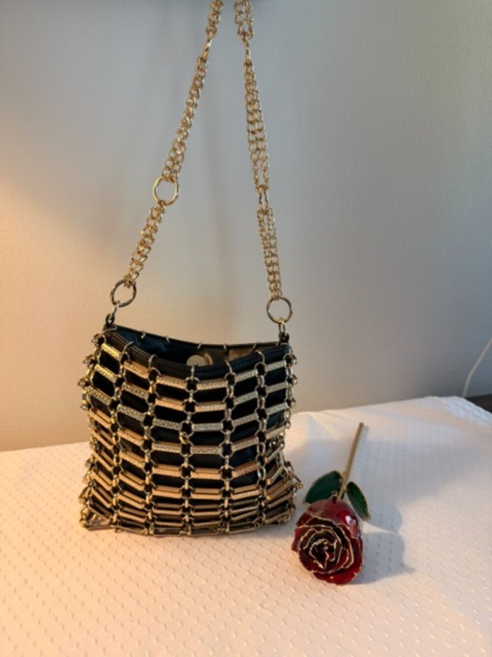 Topshop Black Gold Chain Link Cage Shoulder Bag